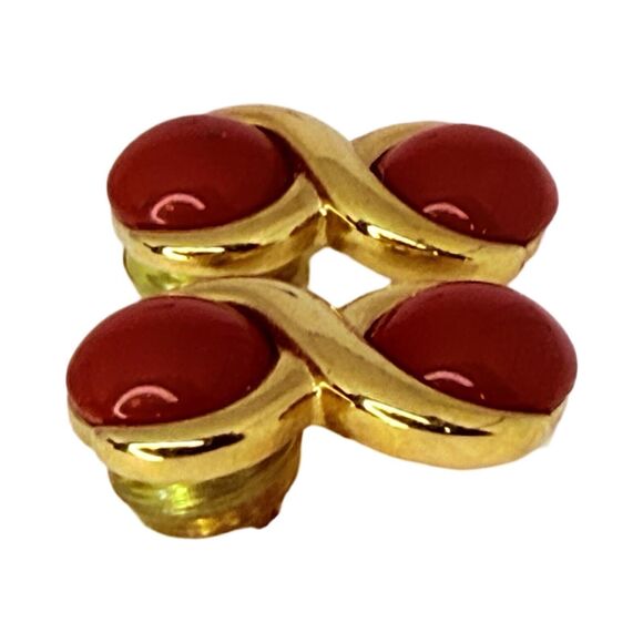 Vintage Napier Signed Cherry Red Earrings 3/4" Gold Tone Pierced Enamel - Picture 6 of 10